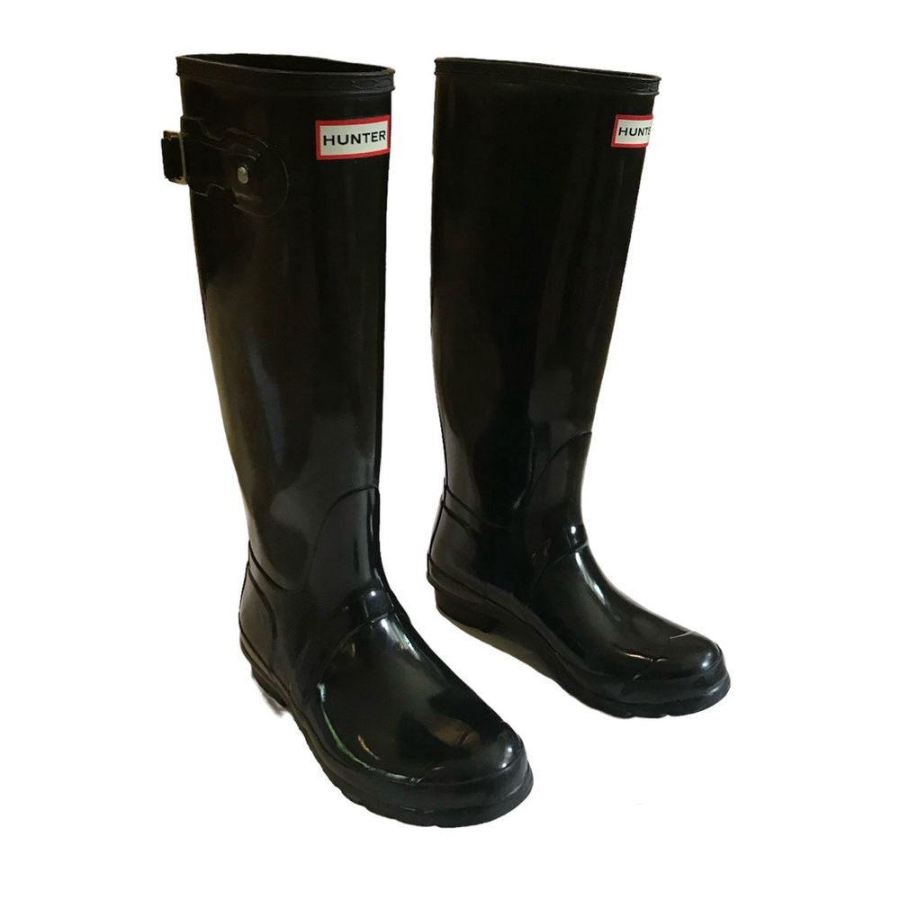 Hunter Original Tall Gloss Rain Boot Welly in Black Womens 6
